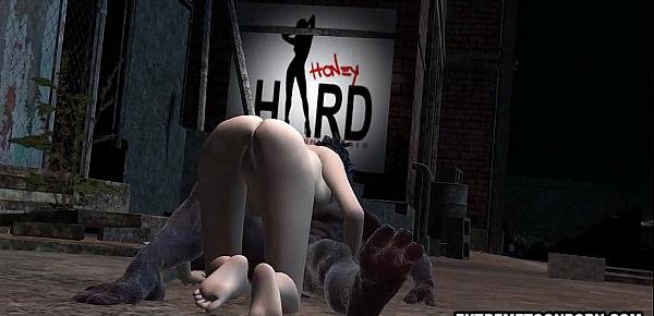  Shaved 3D Toon Babe Gets Fucked Hard by a Monster
